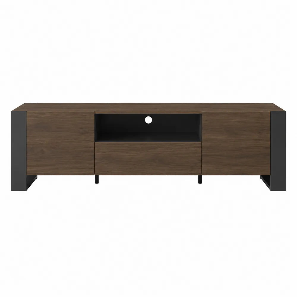 Szafka RTV z drewna i metalu 160x40x45 cm brązowa/czarna