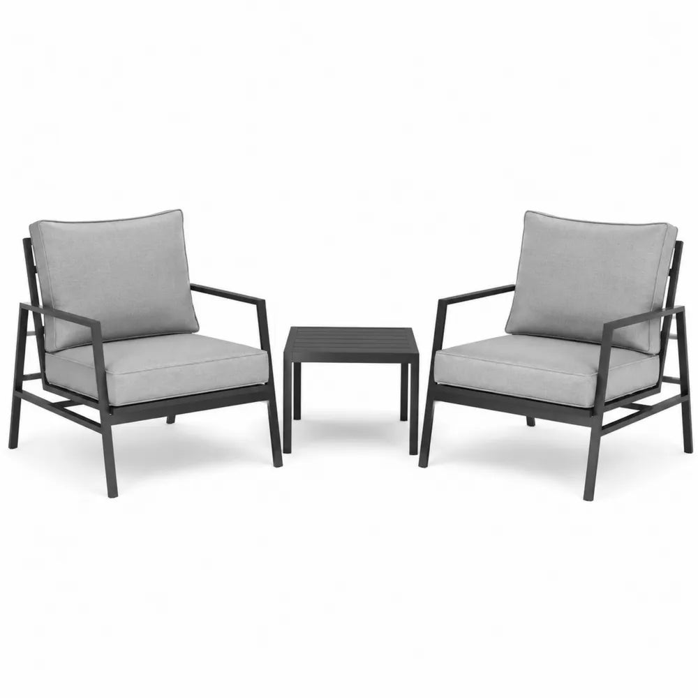 Zestaw mebli aluminiowych 2 fotele i stolik szary/czarny