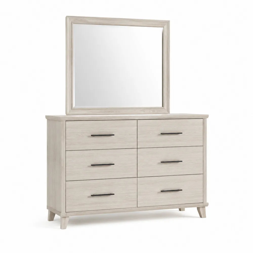 Komoda z 6 szufladami z drewna sosnowego i lustro