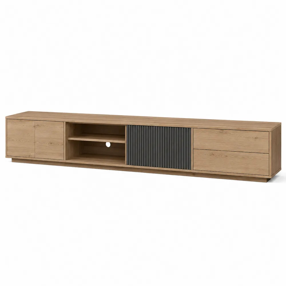 Szafka RTV z płyty MDF z przesuwanymi drzwiami dąb/jasnoszary 220 cm