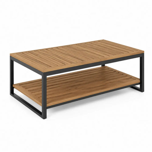 Stolik ogrodowy z drewnianym blatem i metalową ramą 120 cm x 60 cm