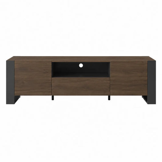 Szafka RTV z drewna i metalu 160x40x45 cm brązowa/czarna