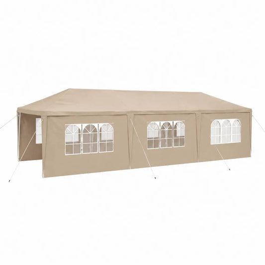 Namiot ogrodowy 6x12 m beżowy z oknami PVC