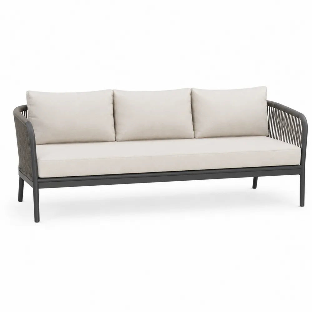 Sofa ogrodowa trzyosobowa z aluminiową ramą szara 200 cm