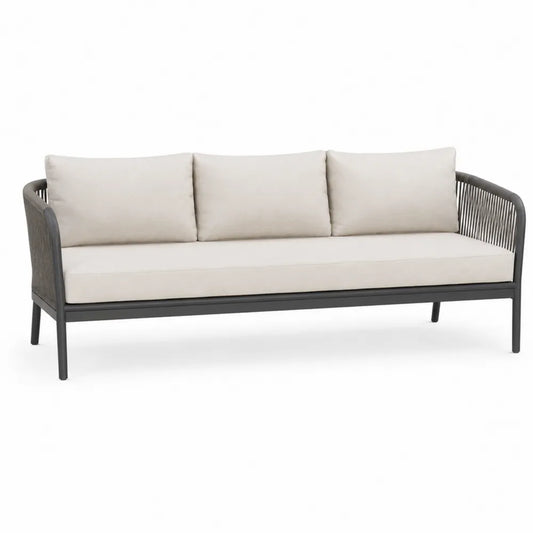 Sofa ogrodowa trzyosobowa z aluminiową ramą szara 200 cm