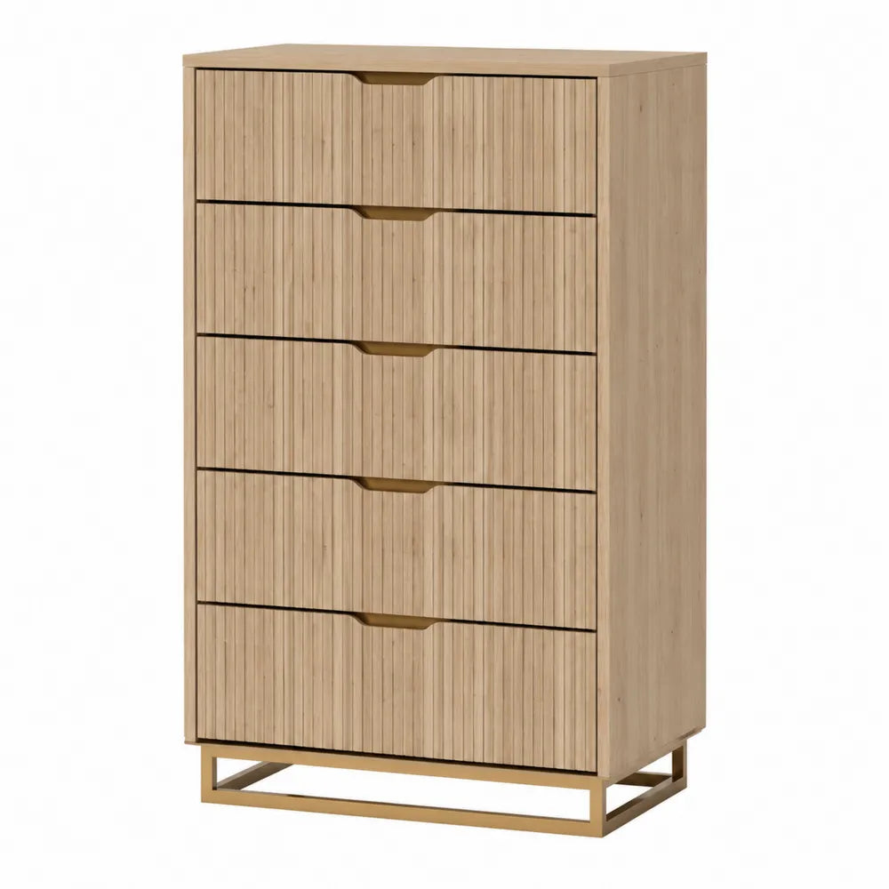 Komoda z 5 szufladami z bambusa i metalu 120 cm