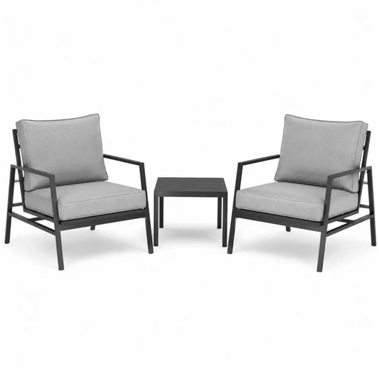 Zestaw mebli aluminiowych 2 fotele i stolik szary/czarny