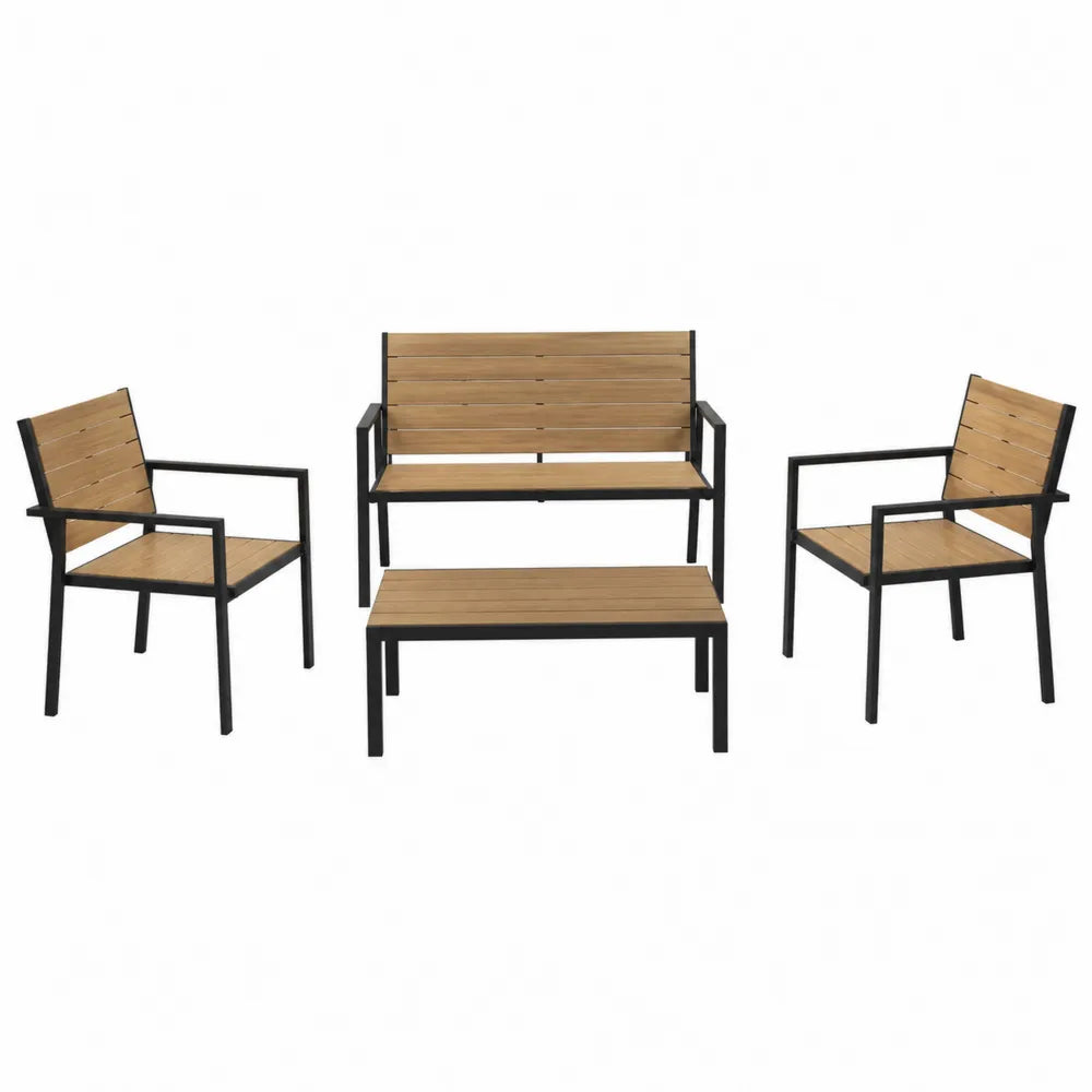 4-częściowy zestaw mebli ogrodowych z metalu i drewna bambusowego czarny/brązowy