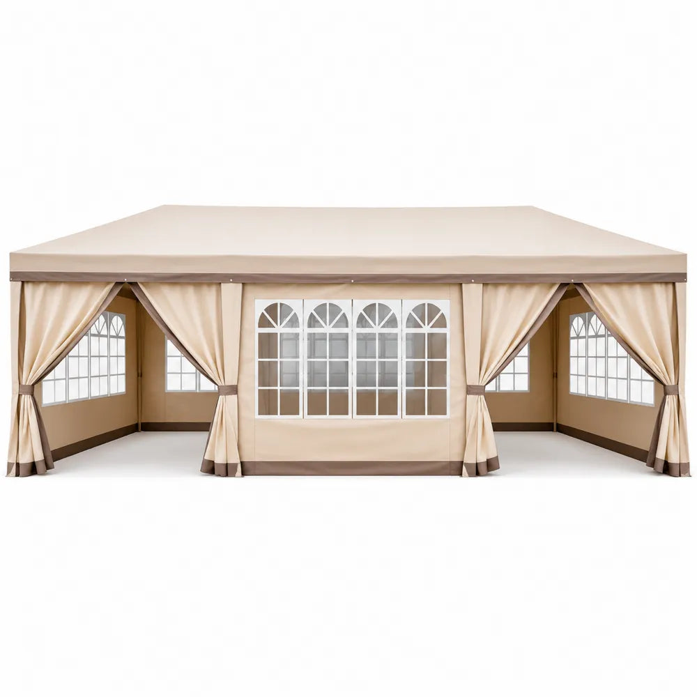 Namiot ogrodowy 6x3m poliester beżowy z oknami PVC