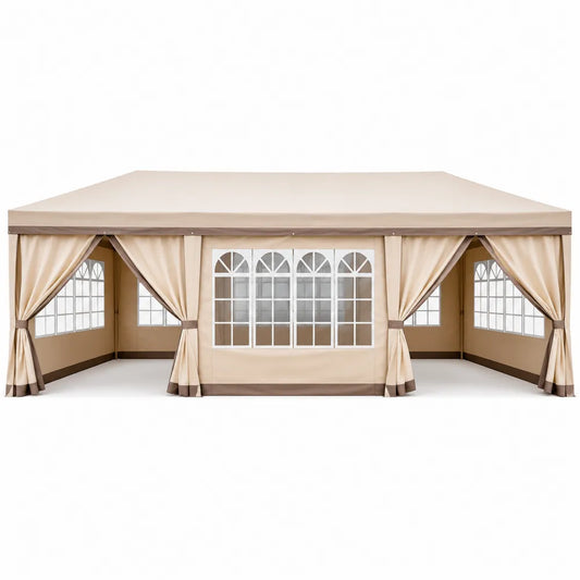 Namiot ogrodowy 6x3m poliester beżowy z oknami PVC
