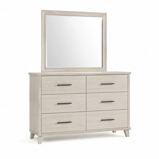 Komoda z 6 szufladami z drewna sosnowego i lustro