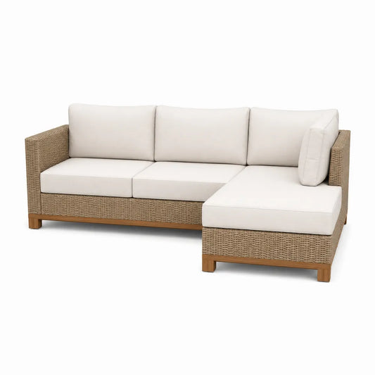 Sofa narożna z technorattanu z poduszkami kremowy